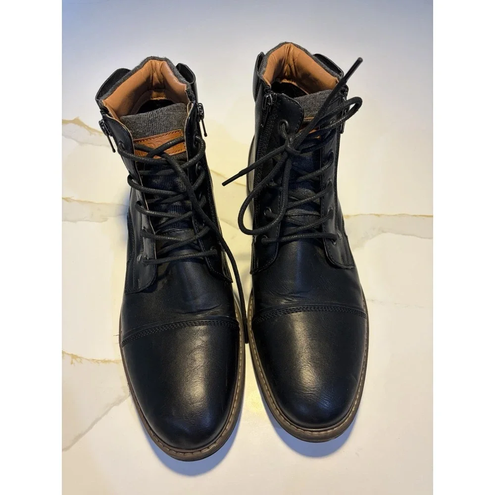 Madden Black Combat Cap Toe Lace-Up Ankle Boots Side Zip Men's Size 13